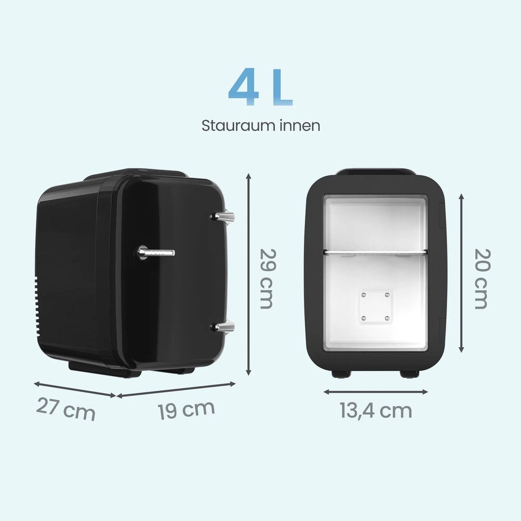 Mini-frigorífico portátil com função de refrigeração e aquecimento, 12 V/230 V, 4 L, 28 x 20,5 x 29,5 cm, preto