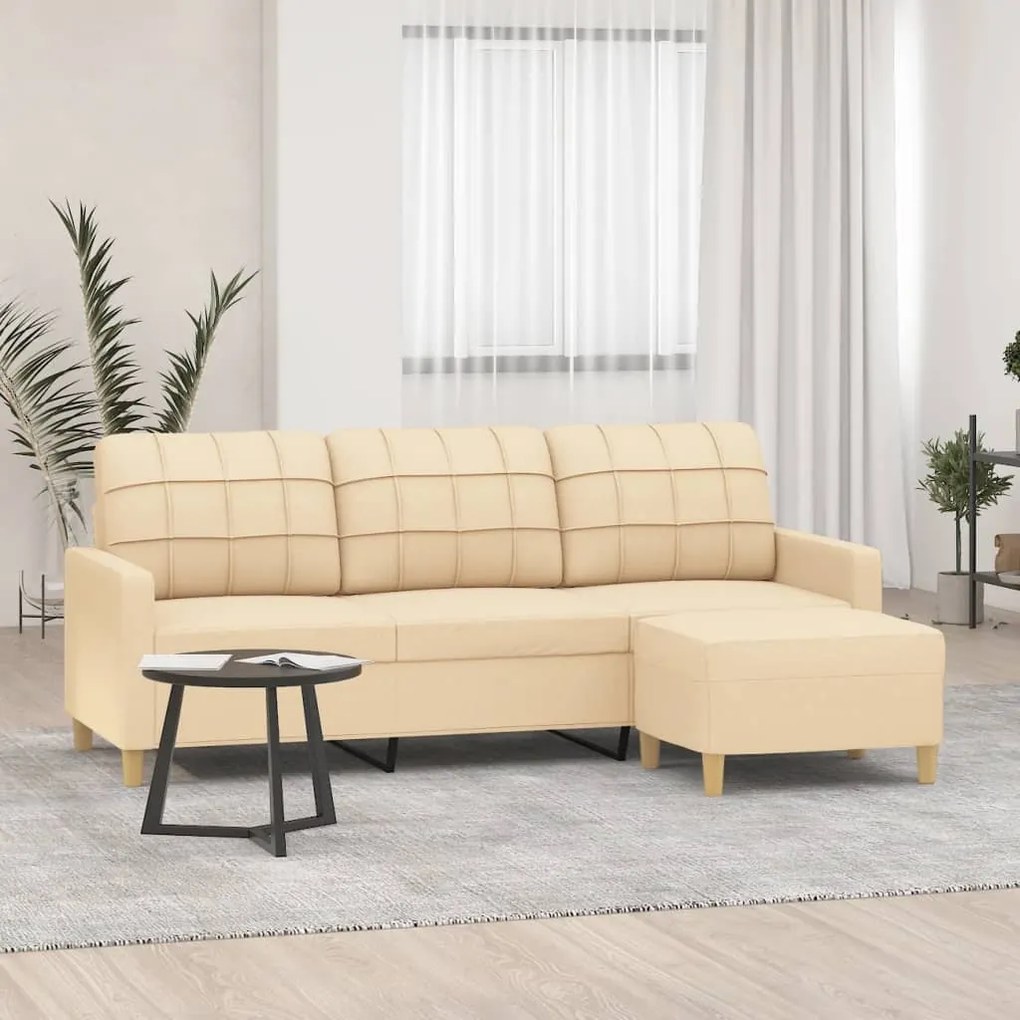 vidaXL Sofá de 3 lugares com apoio de pés 180 cm tecido cor creme