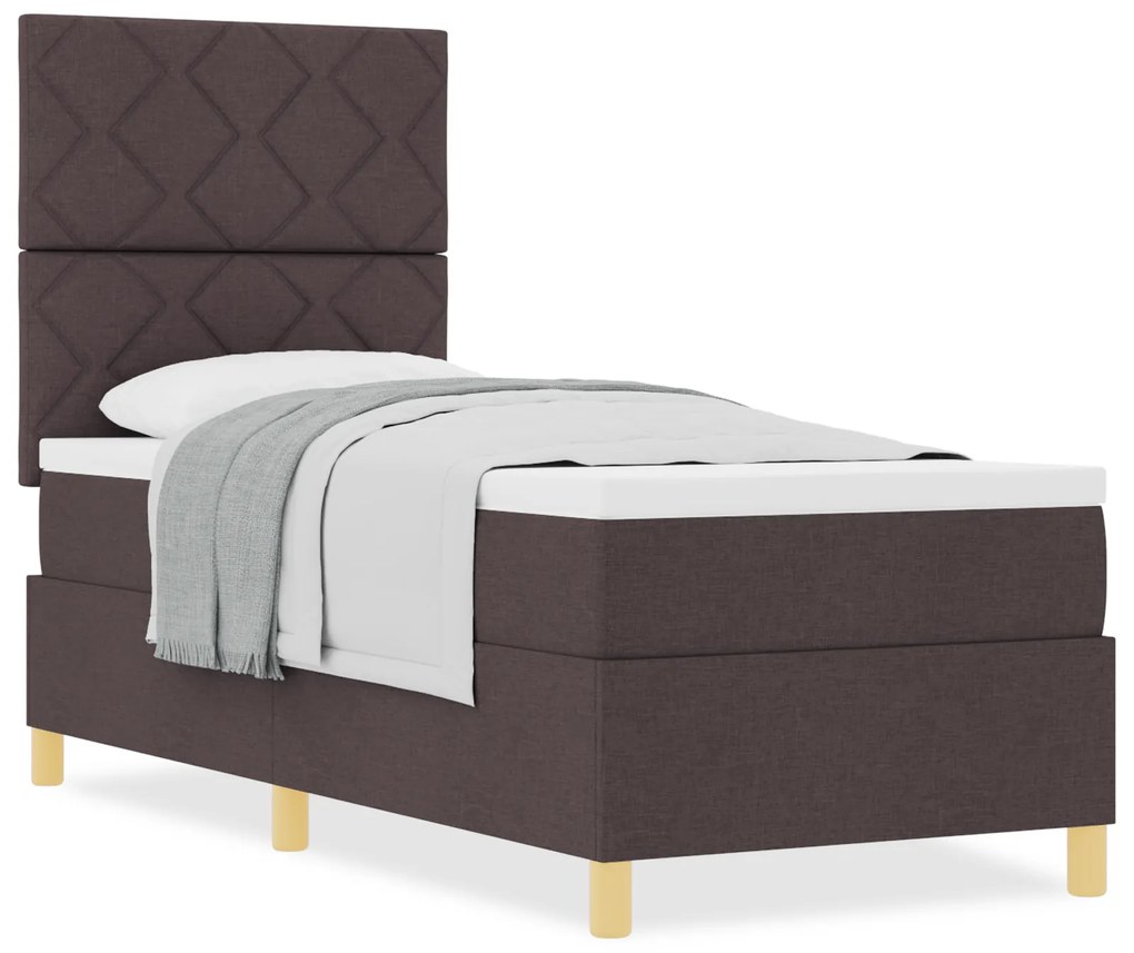 Cama Box Spring com Colchão Castanho Escuro 80x200 cm Tecido