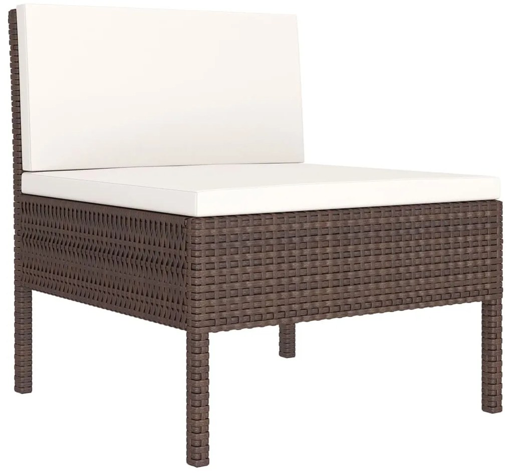 5 pcs conjunto lounge jardim c/ almofadões vime PE castanho