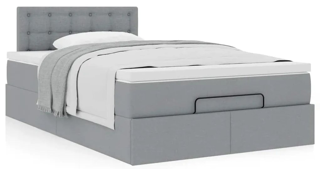 Cama otomana com colchão 120x200 cm tecido cinzento claro