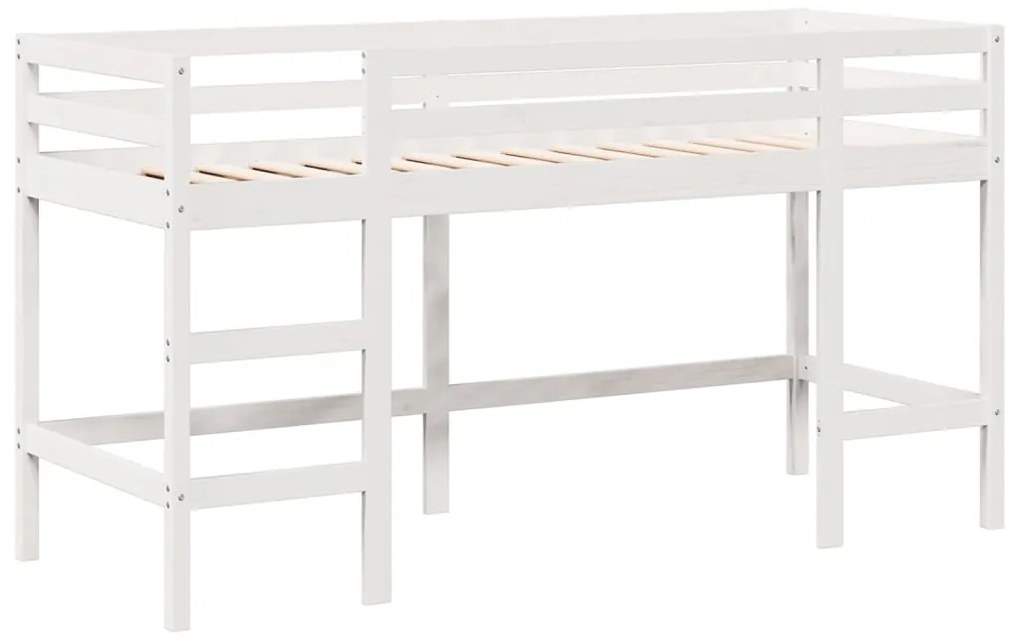 Cama alta c/ escada e telhado 90x190 cm pinho maciço branco
