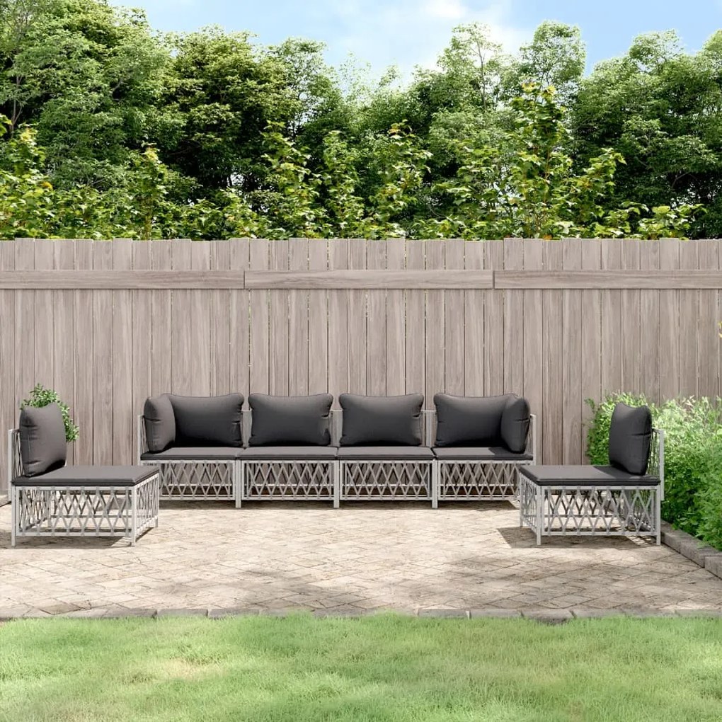 vidaXL 6 pcs conjunto lounge de jardim com almofadões aço branco