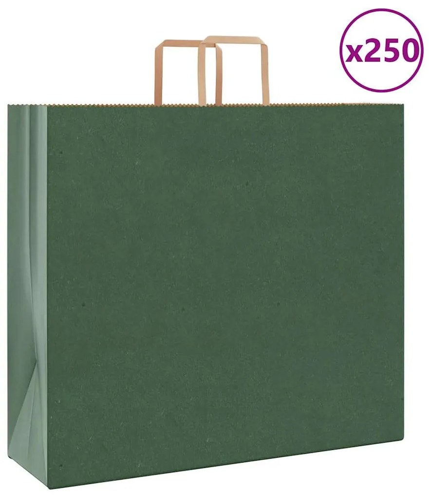 vidaXL Sacos de papel 250 unid com alças verde 54x15x49 cm