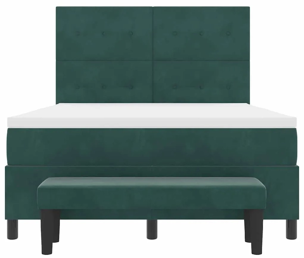 Cama Box Spring com Colchão e Banco Verde Escuro 140x200 cm Veludo