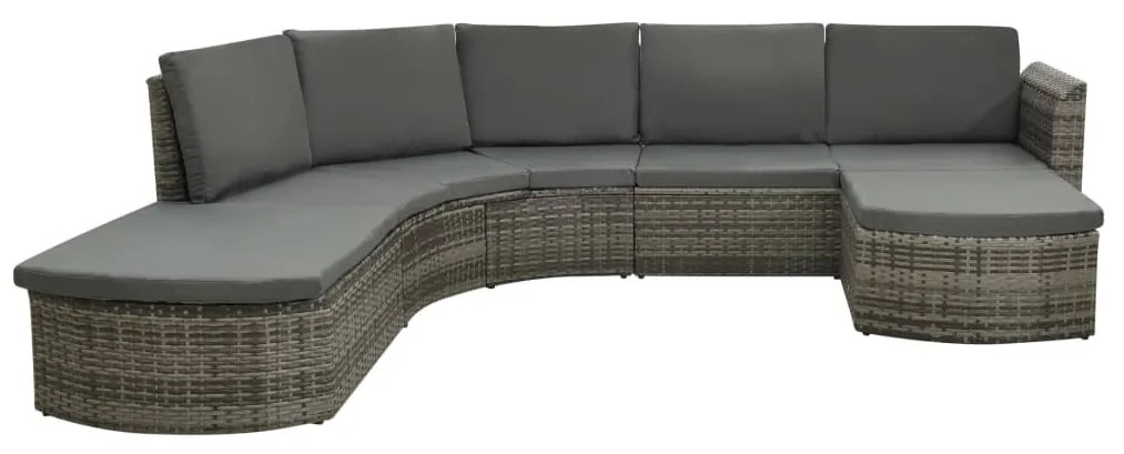 4 pcs conjunto lounge de jardim c/ almofadões vime PE cinzento