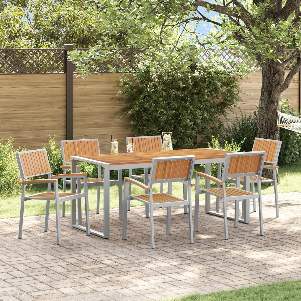 vidaXL Mesa de Jantar de Jardim 7 Peças em Madeira Sólida de Acácia e Metal