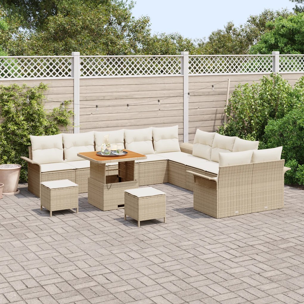 Conjunto de Sofás de Jardim com 13 Peças com Almofadas Bege Rattan Pol
