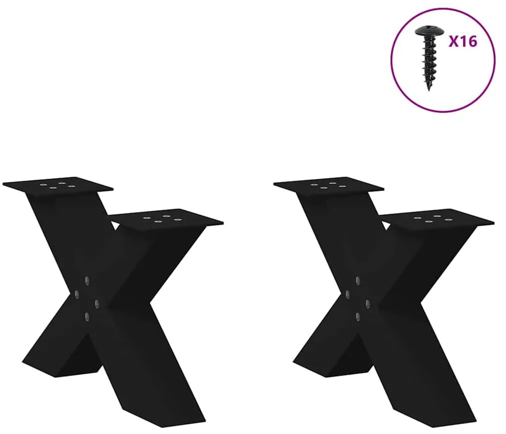 Pés para mesa de centro em formato de X, 2 peças, preto, 60x(30-31) cm