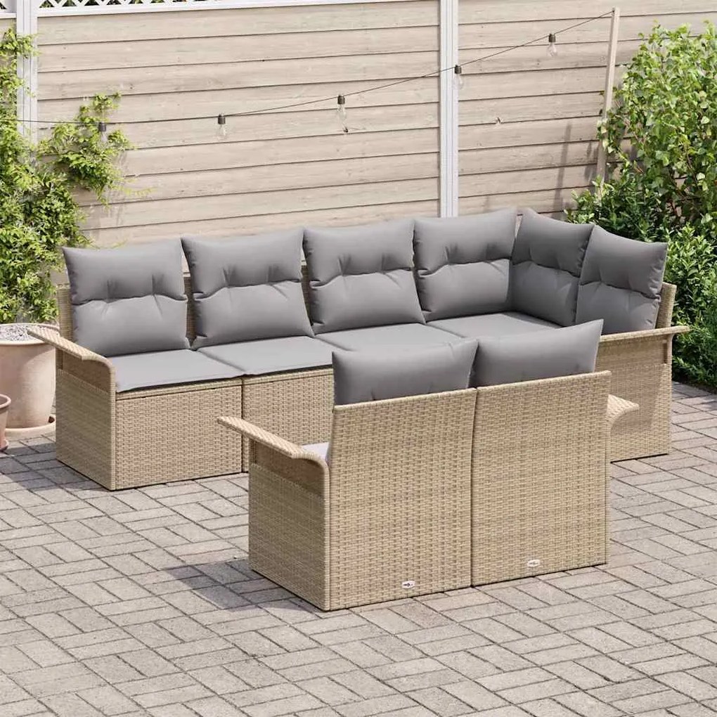 Conjunto de Sofá de Jardim de 7 Peças com Almofadas em Rattan Sintétic