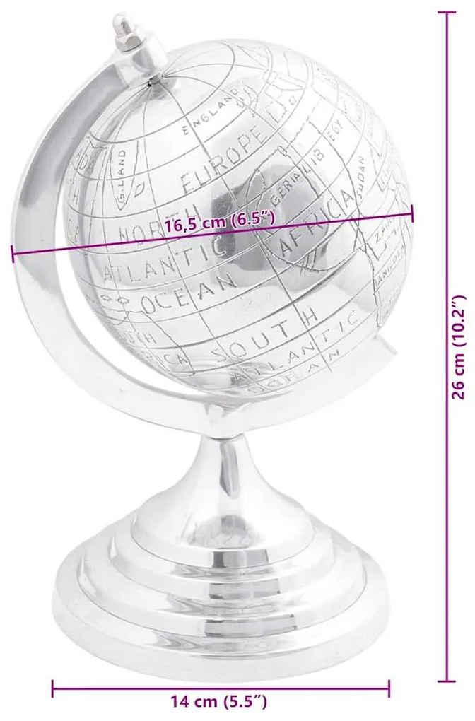 Escultura Globo Prateada 16.5x14x26 cm Alumínio