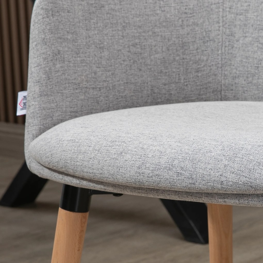 HOMCOM Cadeira de Sala de Jantar Cadeira Estofada em Linho Sintético com Apoio para os Braços e Pés de Madeira para Escritório Dormitório Carga 120kg 57x56x72cm Cinza