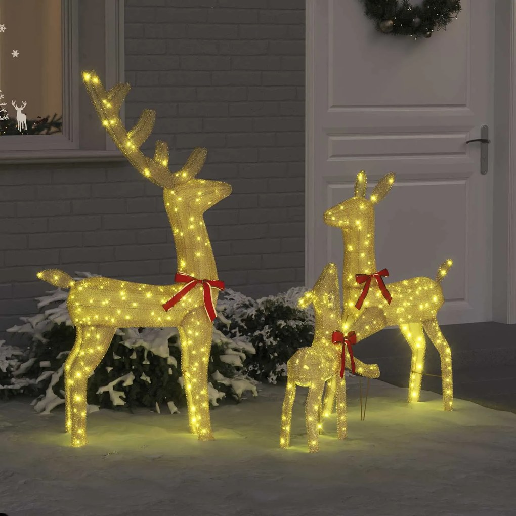 vidaXL Família de Renas 3 pcs Branco quente 68 x 26 x 127 cm tecido