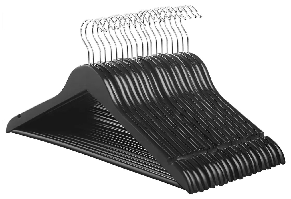 Conjunto de 50 cabides em madeira de bordo 44,5 x 23 cm preto