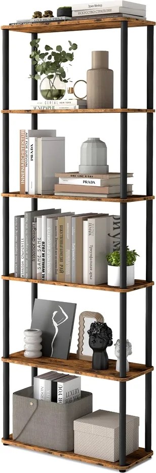 Estante com 6 prateleiras 23,8 x 60 x 173,4 cm Montagem super rápida sem ferramentas castanho-preto