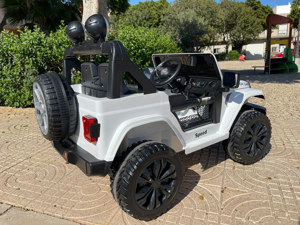 Carro Eletrico Infantil JEEP RUBICON STYLE 12V, App para Telemóvel e Comando, 1 Lugar Branco