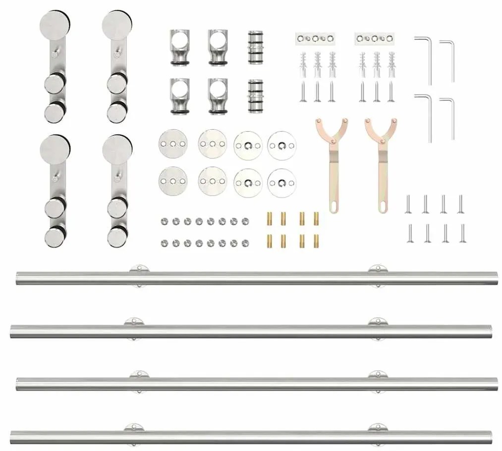 Kit ferragens p/ porta deslizante 183cm aço inoxidável prateado