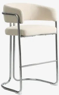 Banqueta Alta Com Encosto Estofado E Estrutura Em Ferro Zantria ↑75 Cm & Chenille Bege Creme - Sklum