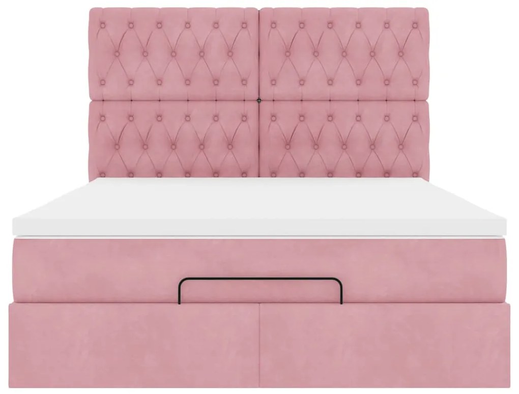 Estrutura de cama otomana com colchões 140x190 cm veludo rosa