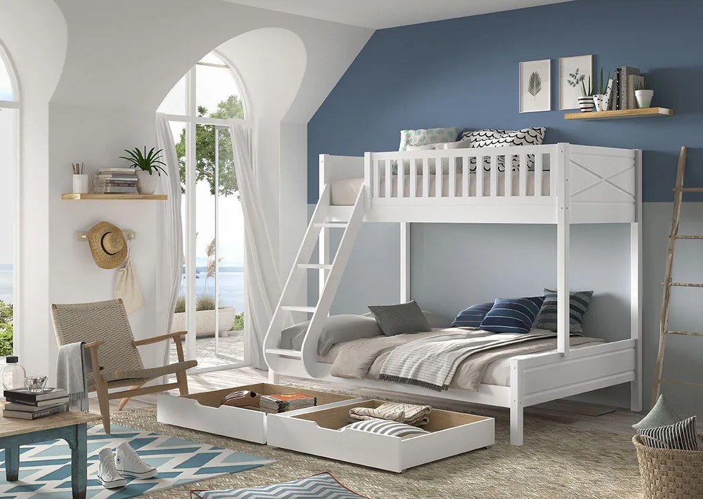 Conjunto cama Infantil SCOTT + cama familiar + 2 gavetas BRANCO