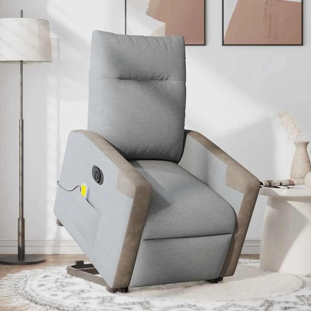 Poltrona elétrica reclinável massagens tecido cinzento-claro