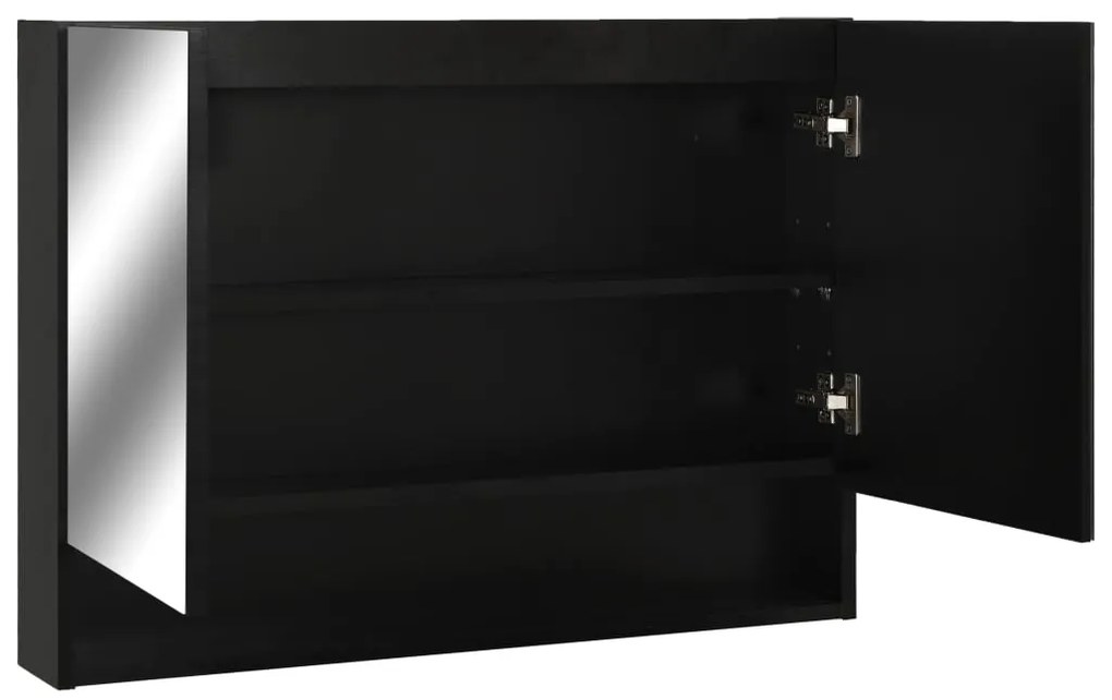 Armário espelhado casa de banho com LED 80x15x60 cm MDF preto