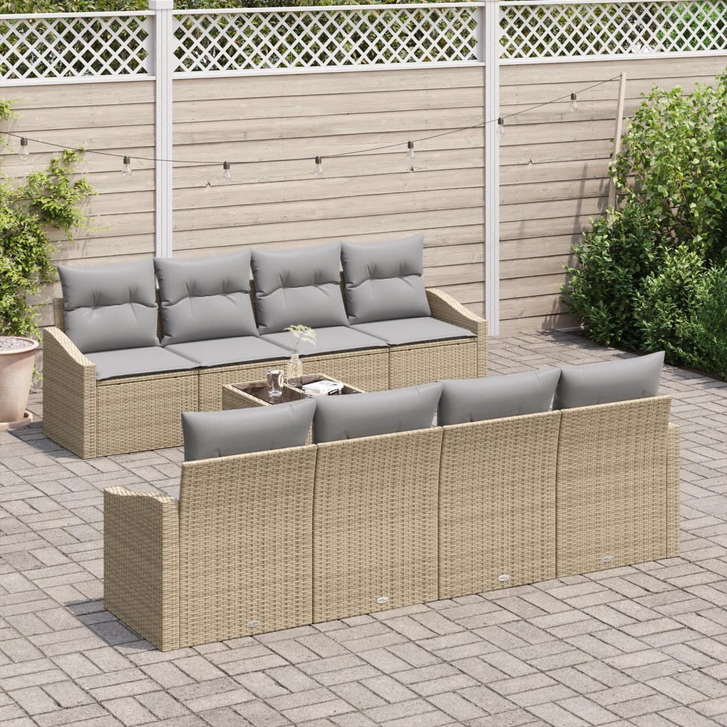 Conjunto de Sofás de Jardim 7 Peças com Almofadas Bege Rattan PE