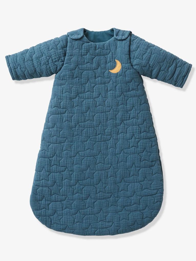 Saco de bebé acolchoado em algodão bio*, mangas amovíveis, Noites de Sonho azul escuro liso com motivo