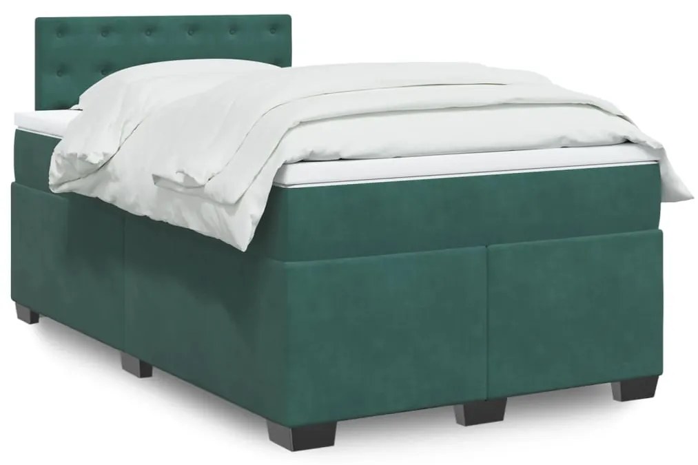 Cama boxspring com colchão 120x200 cm veludo verde-escuro