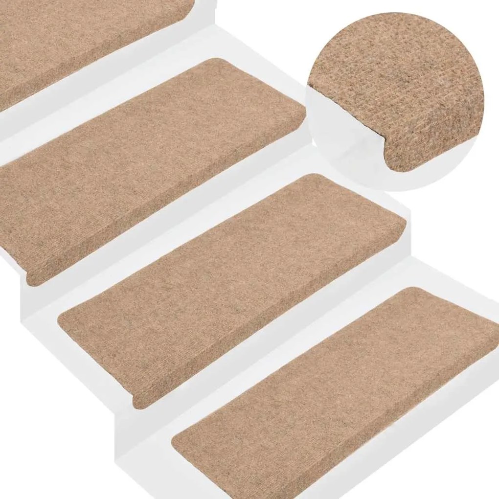 vidaXL Tapetes de escada adesivos 30 pcs 65x24,5x3,5 cm bege