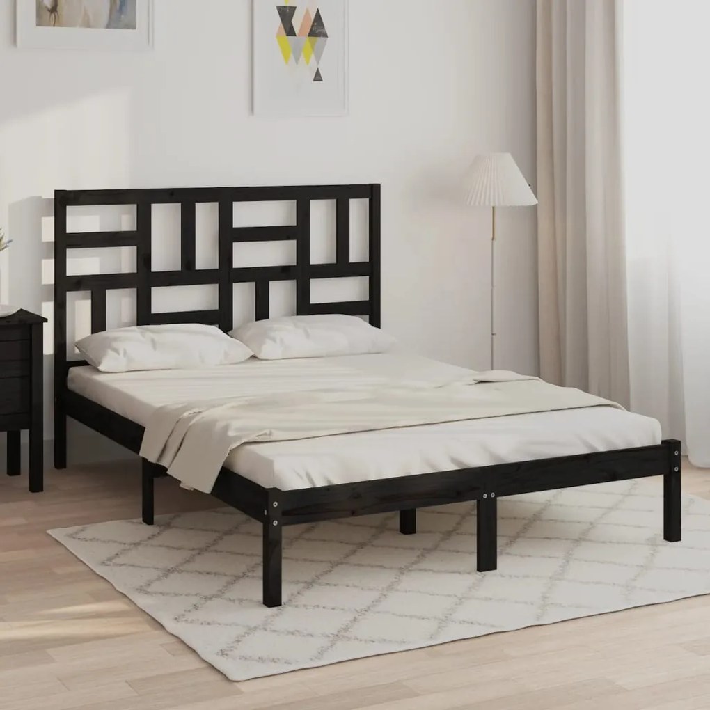 Estrutura cama pequena casal 120x190 cm pinho maciço preto