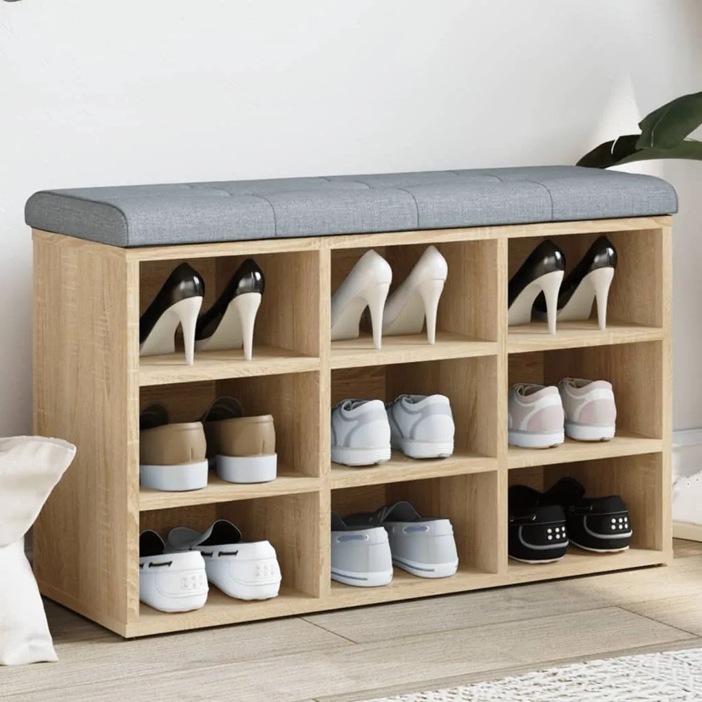 vidaXL Banco para sapatos Sonoma Oak 82x32x50 cm Madeira projetada