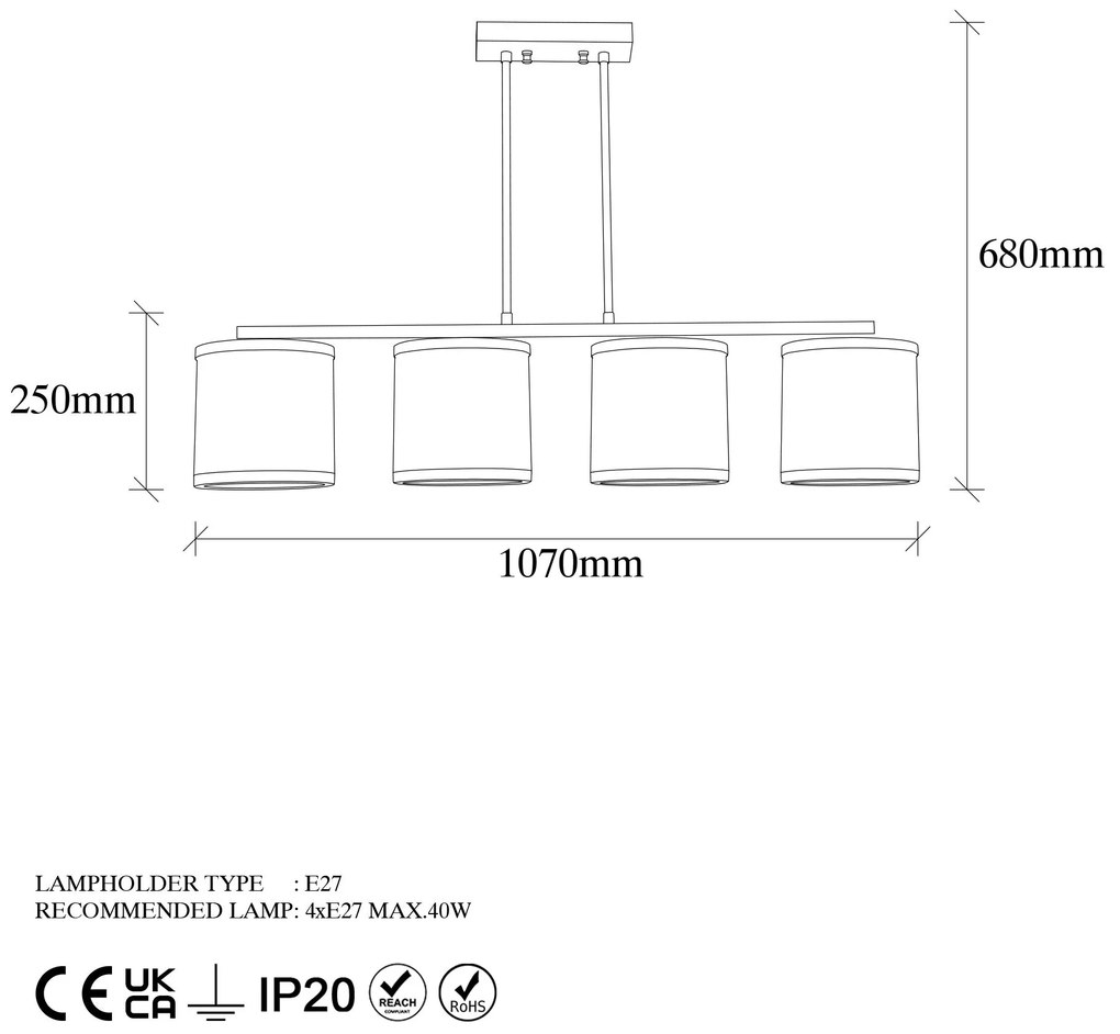 Candeeiro de Teto Way – Vintage – 107 x 20 x 68 cm