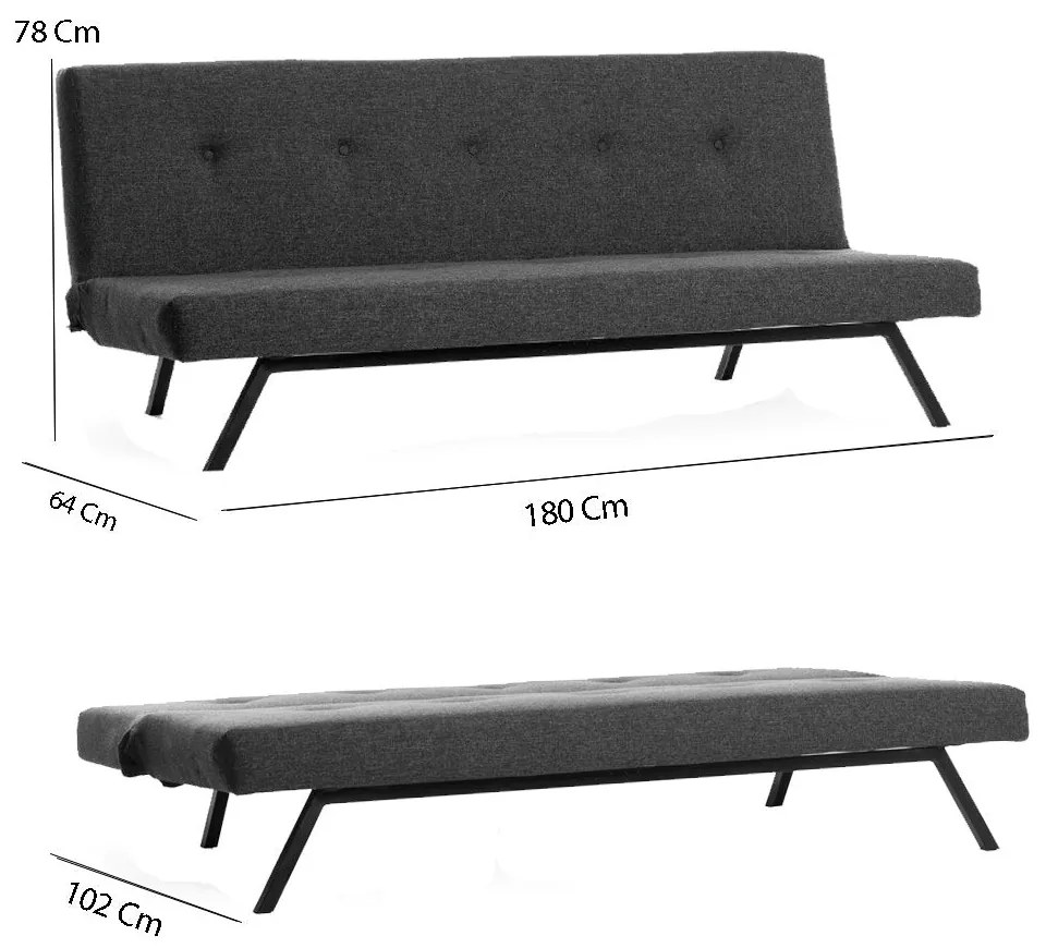 Sofá-cama de 3 Lugares Zola – Cinzento Escuro – 180 x 102 cm