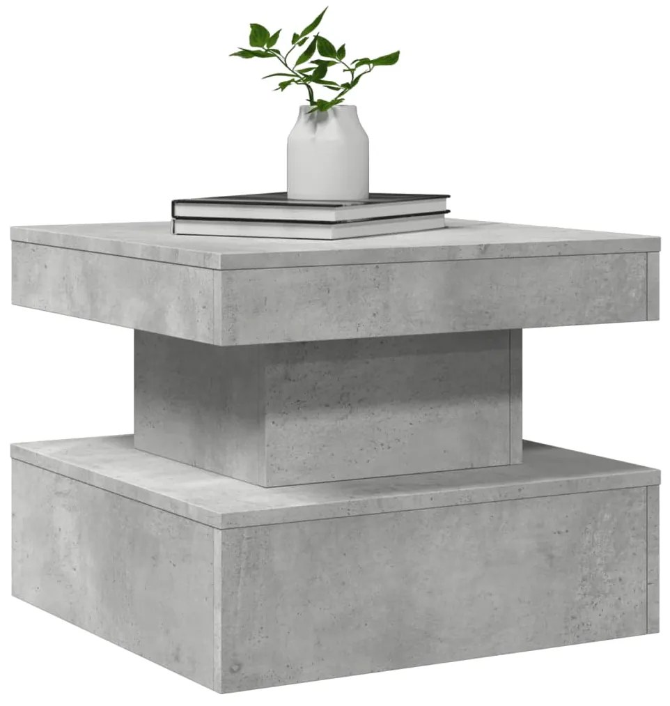 Mesa de centro com luzes LED 50x50x40 cm cinzento cimento