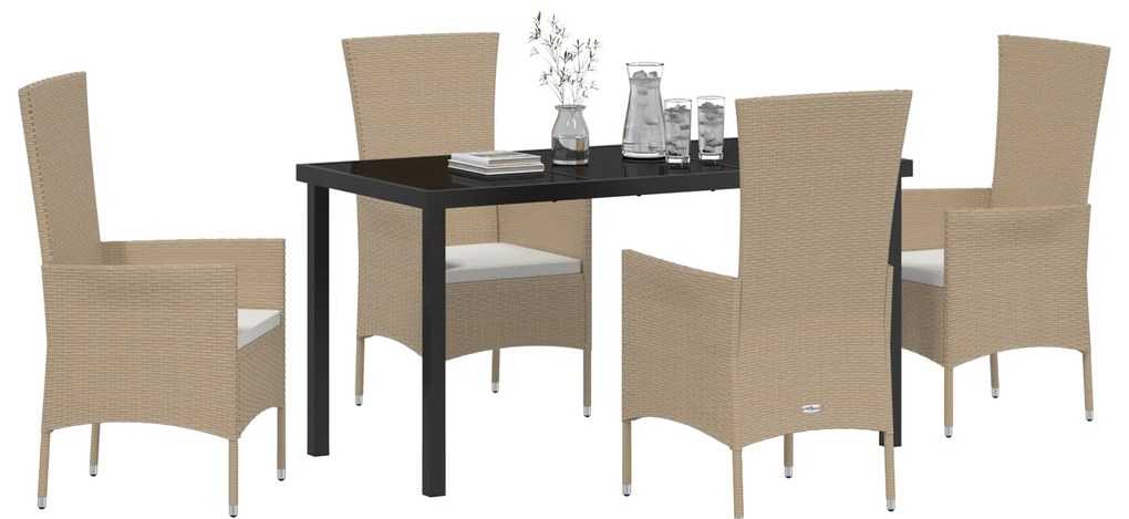 Conjunto de Jantar para Jardim vidaXL com Acolchoados Bege de Rattan