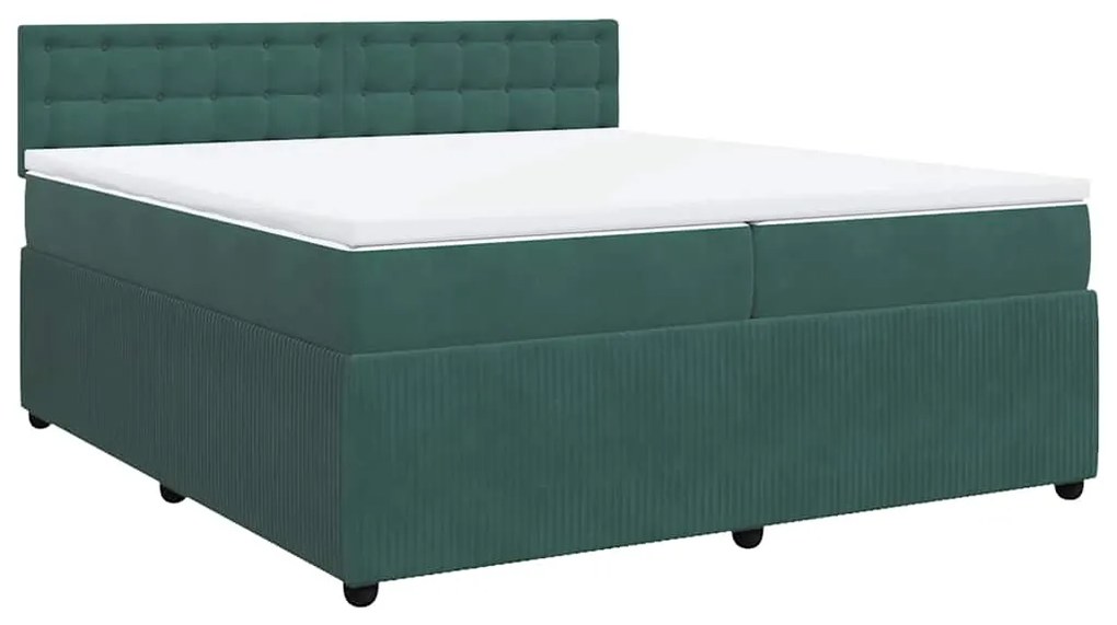 Cama com molas/colchão 200x200 cm veludo verde-escuro