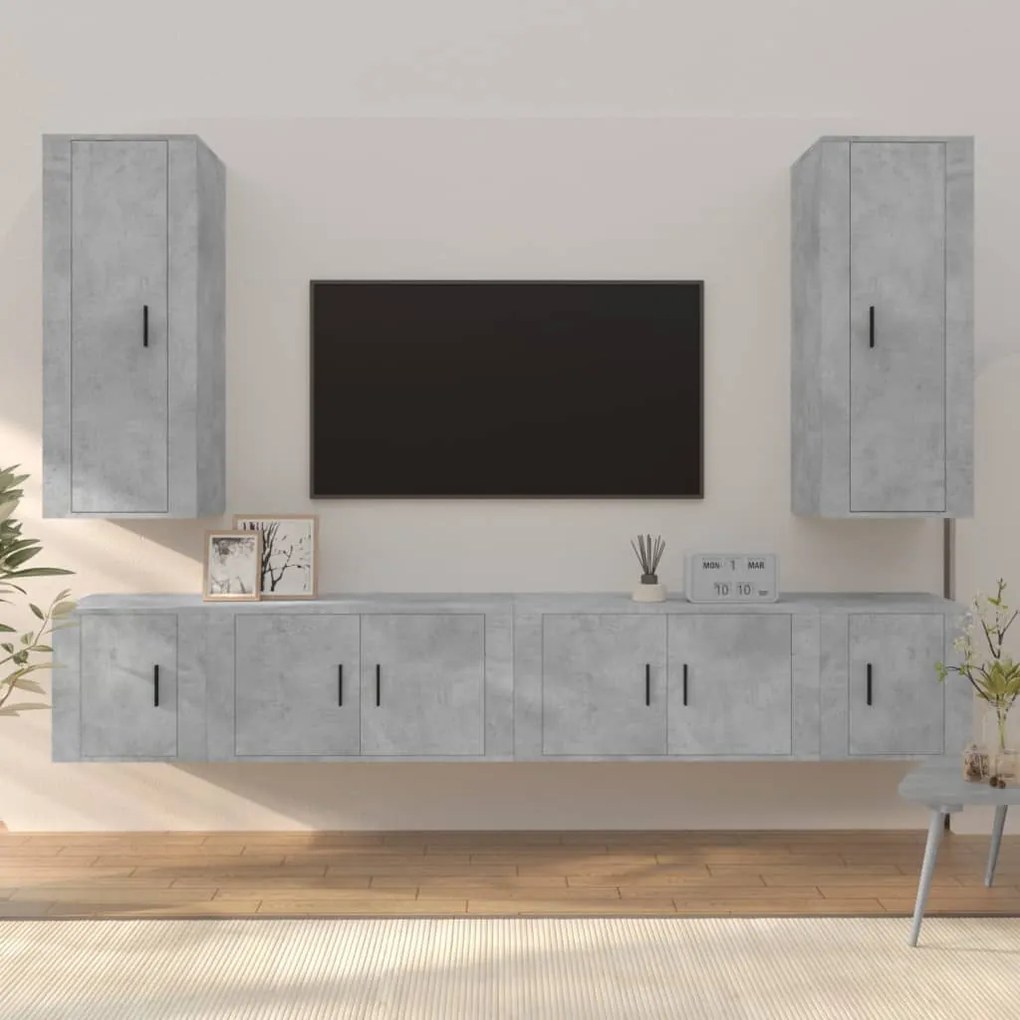 vidaXL Conjunto móveis de TV 6 pcs madeira processada cinzento cimento