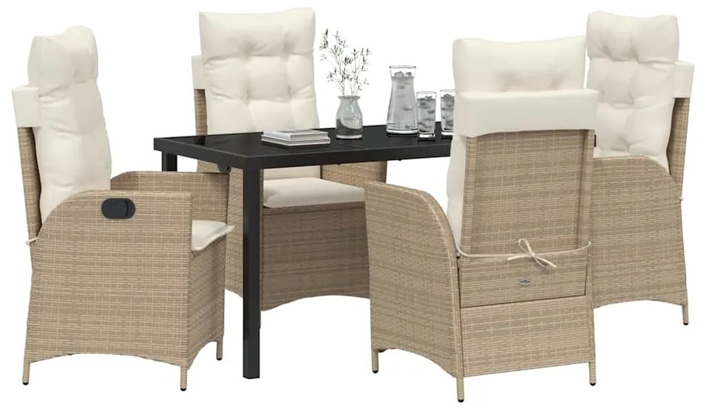 Conjunto de jantar de jardim com 5 peças e almofadas bege em rattan si