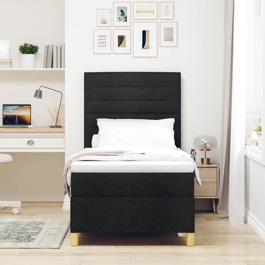 Cama Box Spring com Colchão Preta 80x200 cm Tecido