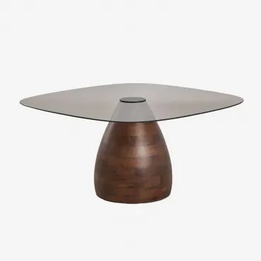 Square 80x80 Cm Tempered Glass Coffee Table Mariana Madeira De Cabo Escuro - Sklum