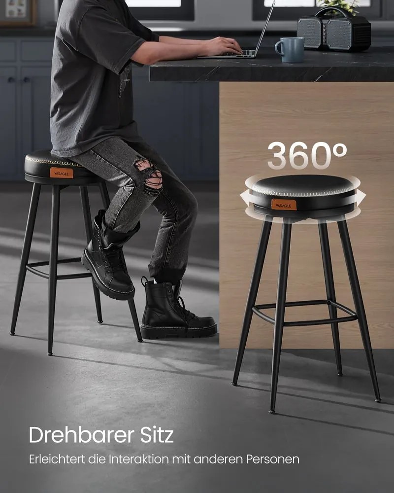 Conjunto de 2 bancos de bar com 76 cm de altura em preto