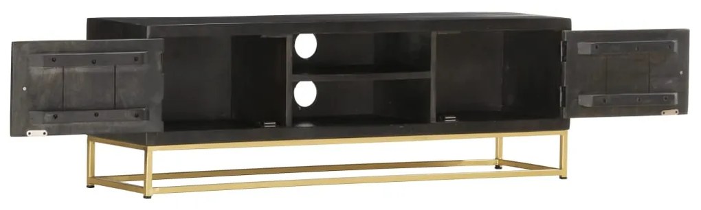 Móvel de TV Klanga em Madeira Maciça - Preto e Dourado - Design Modern