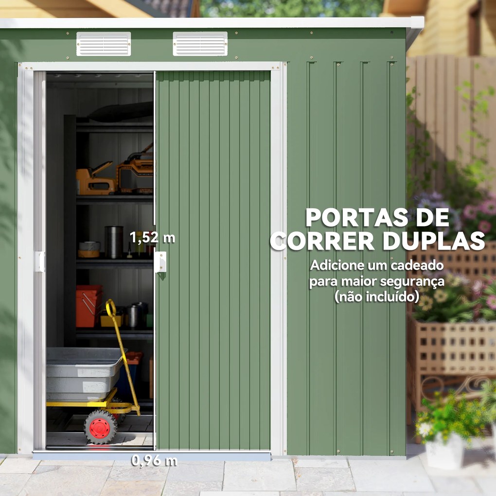 Abrigo de Jardim 213x130x173cm Abrigo de Exterior de Aço Galvanizado com Porta Corredeira e Ventilações Verde