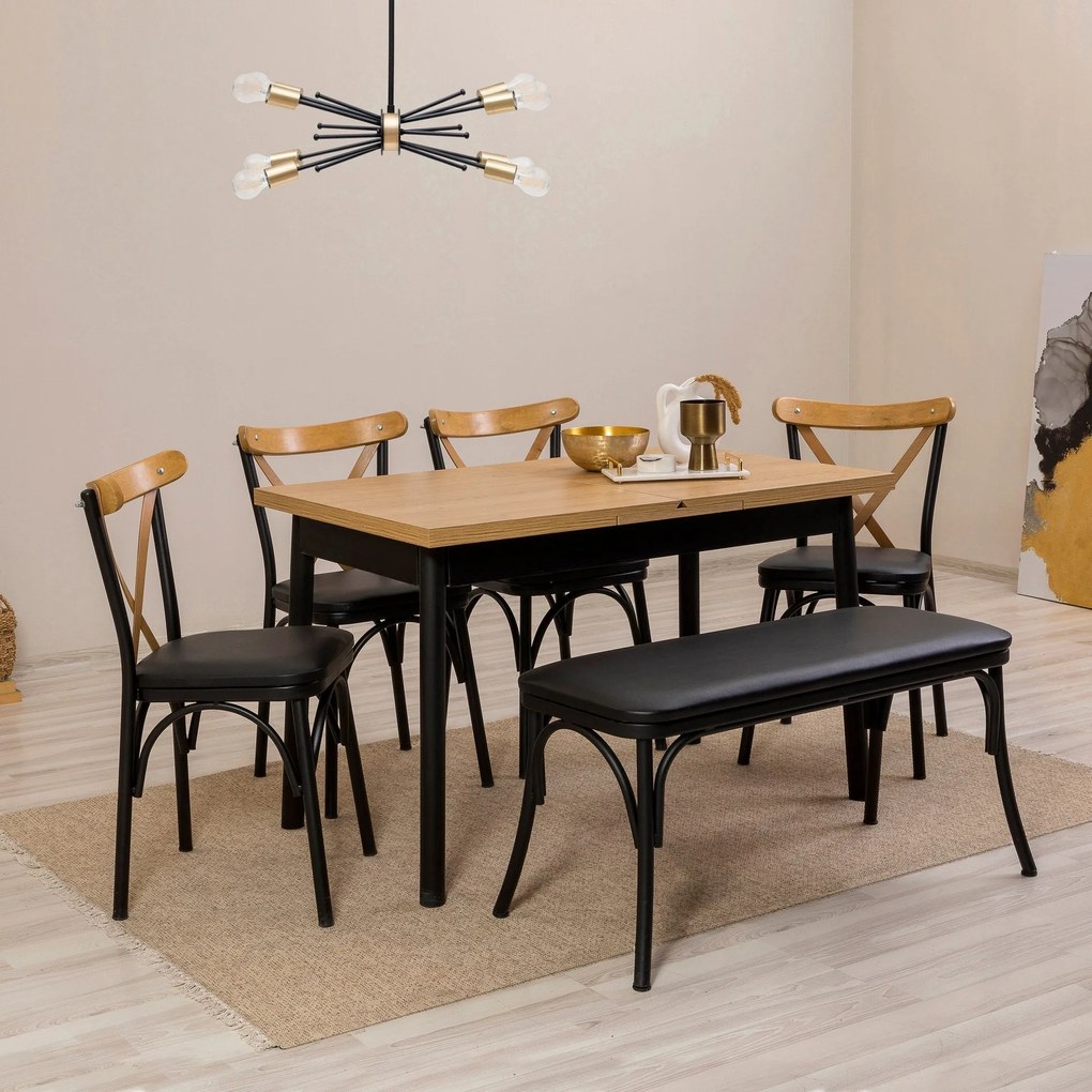 Conjunto de Mesa de Jantar Extensível e Cadeiras Oliver – Preto – Mesa