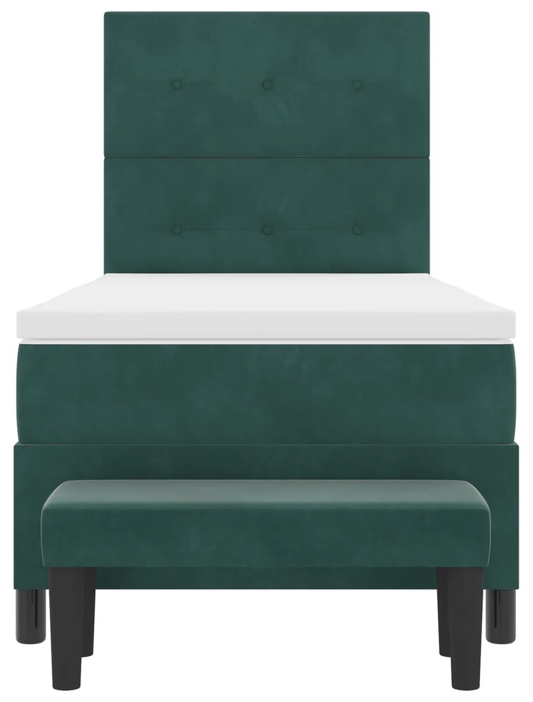 Cama Box Spring com Colchão & Banco Verde Escura 90x200 cm Veludo