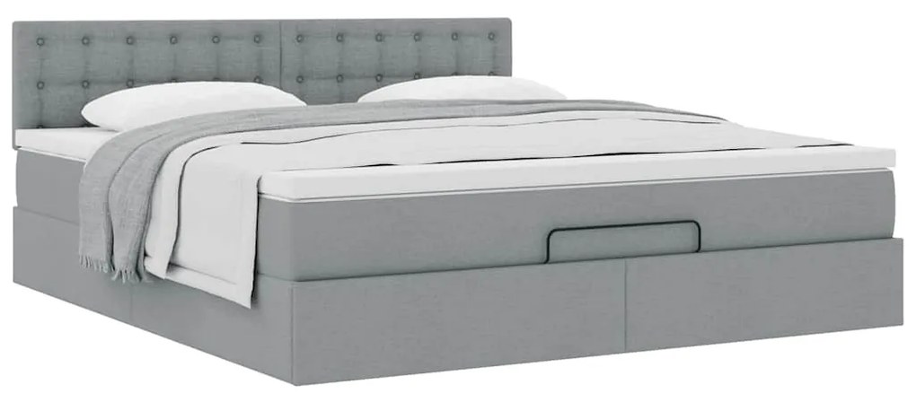 Cama otomana com colchão 160x200 cm tecido cinzento claro