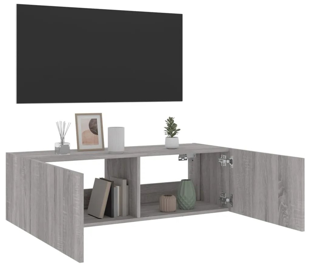 Móvel de parede p/ TV c/ luzes LED 100x35x31 cm cinzento sonoma