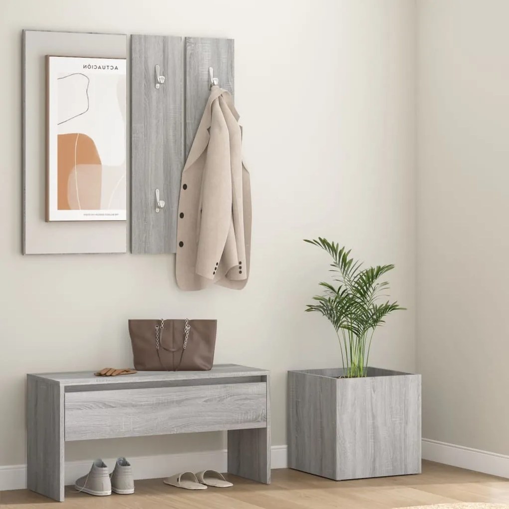 vidaXL Conjunto móveis de corredor derivados de madeira sonoma cinza