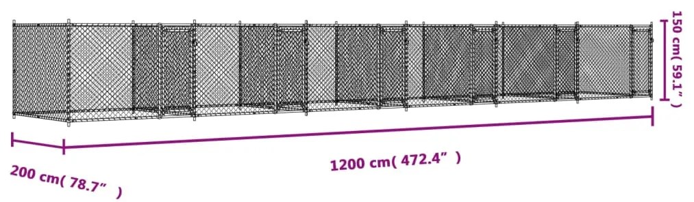 Jaula para cão com portas 12x2x1,5 m aço galvanizado cinzento
